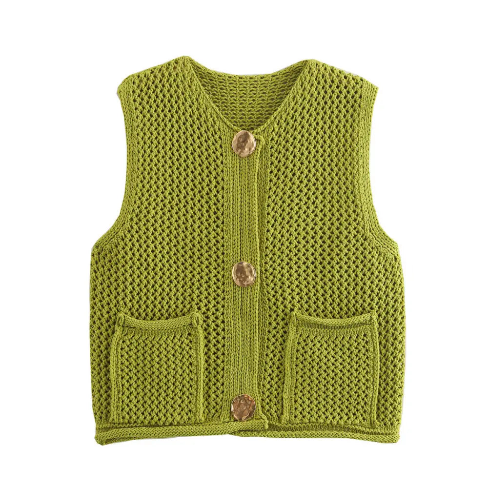 Crochet Hollow Vest – Versatile Round Neck | Soulmate Streetwear by same ANTHEM. - Matcha Green / One Size