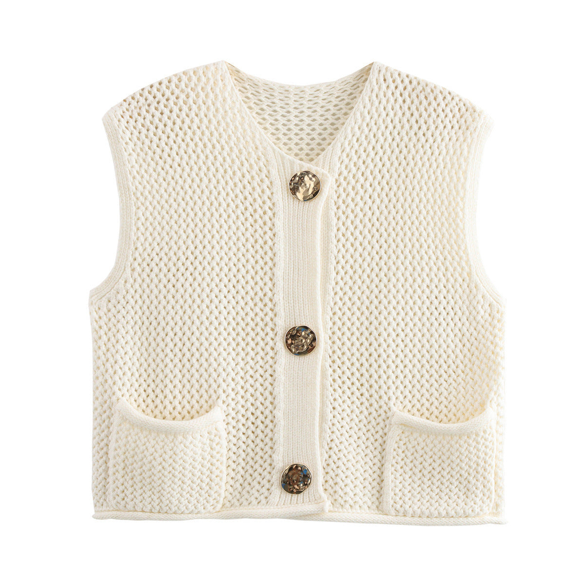 Crochet Hollow Vest – Versatile Round Neck | Soulmate Streetwear by same ANTHEM. - Off-white / One Size