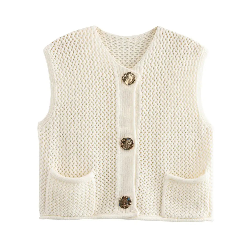 Crochet Hollow Vest – Versatile Round Neck | Soulmate Streetwear by same ANTHEM. - Off-white / One Size