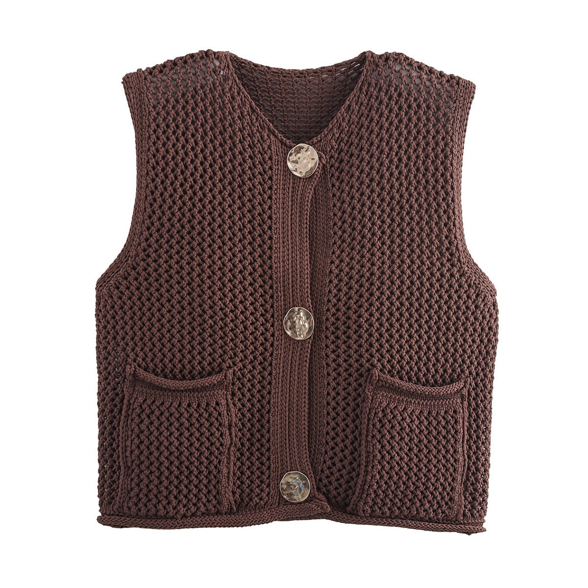 Crochet Hollow Vest – Versatile Round Neck | Soulmate Streetwear by same ANTHEM. - Dark Brown / One Size