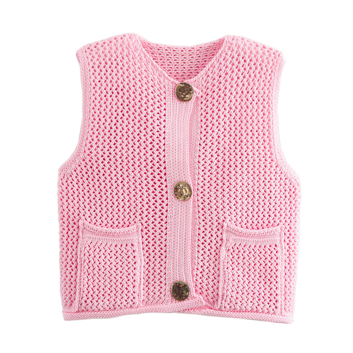 Crochet Hollow Vest – Versatile Round Neck | Soulmate Streetwear by same ANTHEM. - Pink / One Size