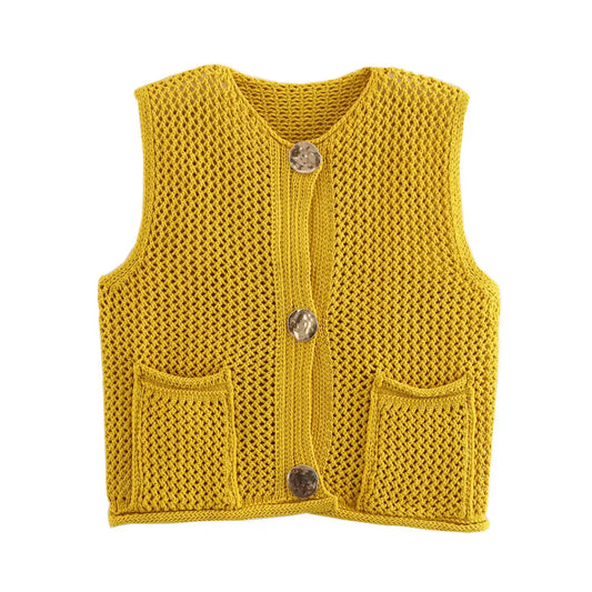 Crochet Hollow Vest – Versatile Round Neck | Soulmate Streetwear by same ANTHEM. - Golden Yellow / One Size