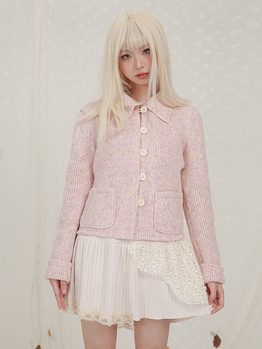 Cropped Long Sleeve Knit Lapel Sweater Cardigan - Bag