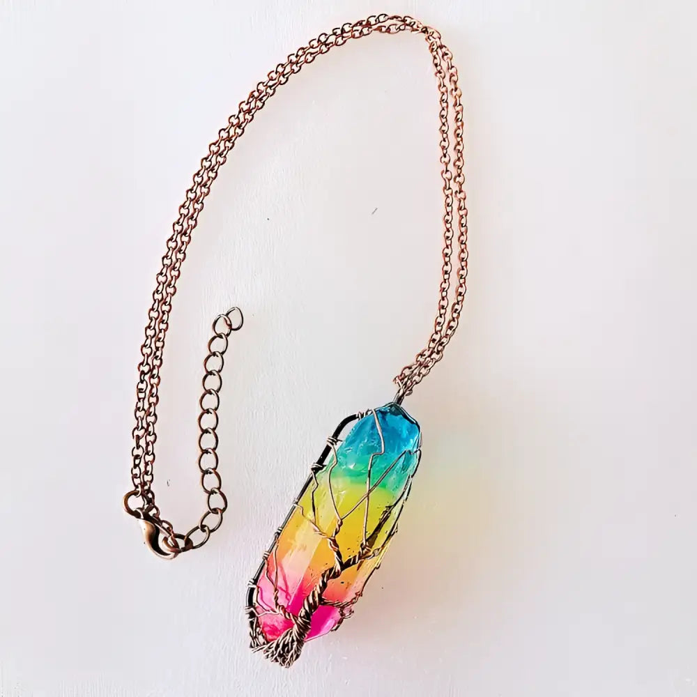 Crystal Tree of Life Necklace | Boho Chic Gemstone Pendant | same ANTHEM - Colorful chain / 1PCS