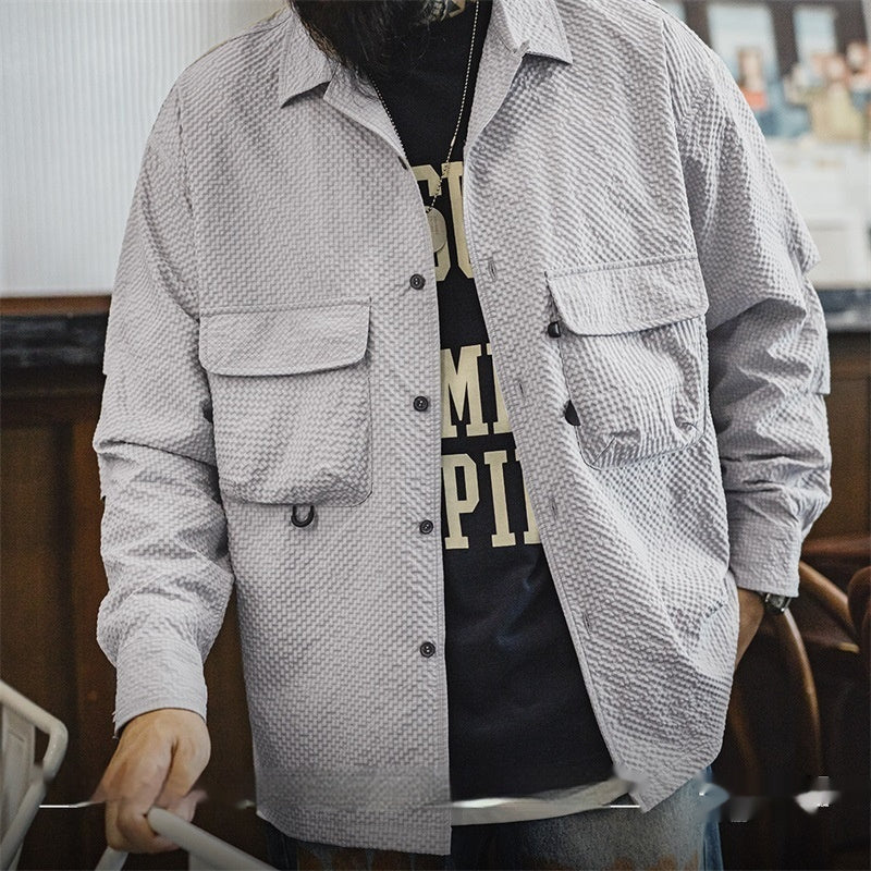 Cuban Collar Seersucker Shirt – Casual Cool Long Sleeve Layer | same ANTHEM