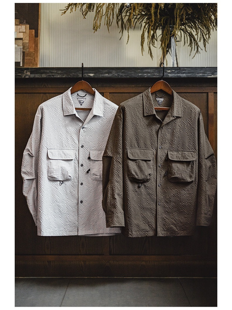 Cuban Collar Seersucker Shirt – Casual Cool Long Sleeve Layer | same ANTHEM