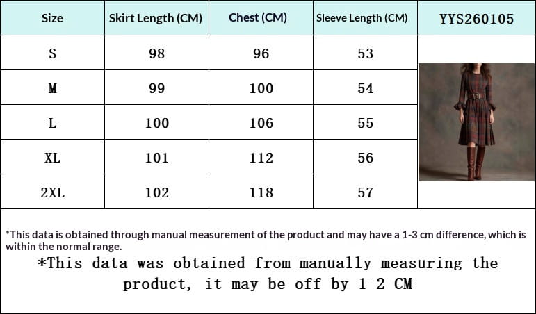 Retro Plaid Slimming Dress With Flared Sleeves For Women