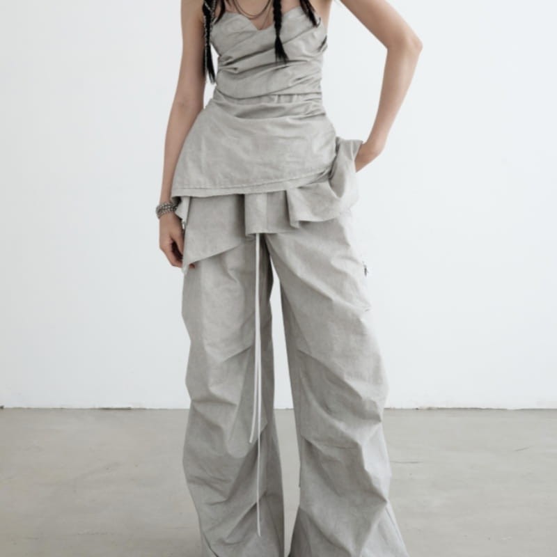 Washed Dirty Dyed Cotton Two-piece Removable Flounced Skirt Swing Casual Pants