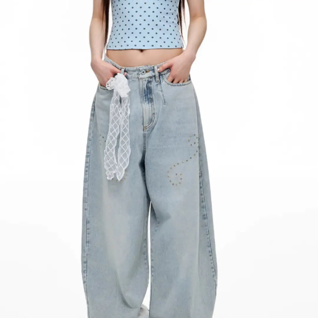 Jeans Female Heavy Worker Hot Stamping Father Doing Old