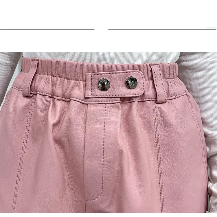 Women’s Temperament Leggings Leather Harem Pants Elastic Waist