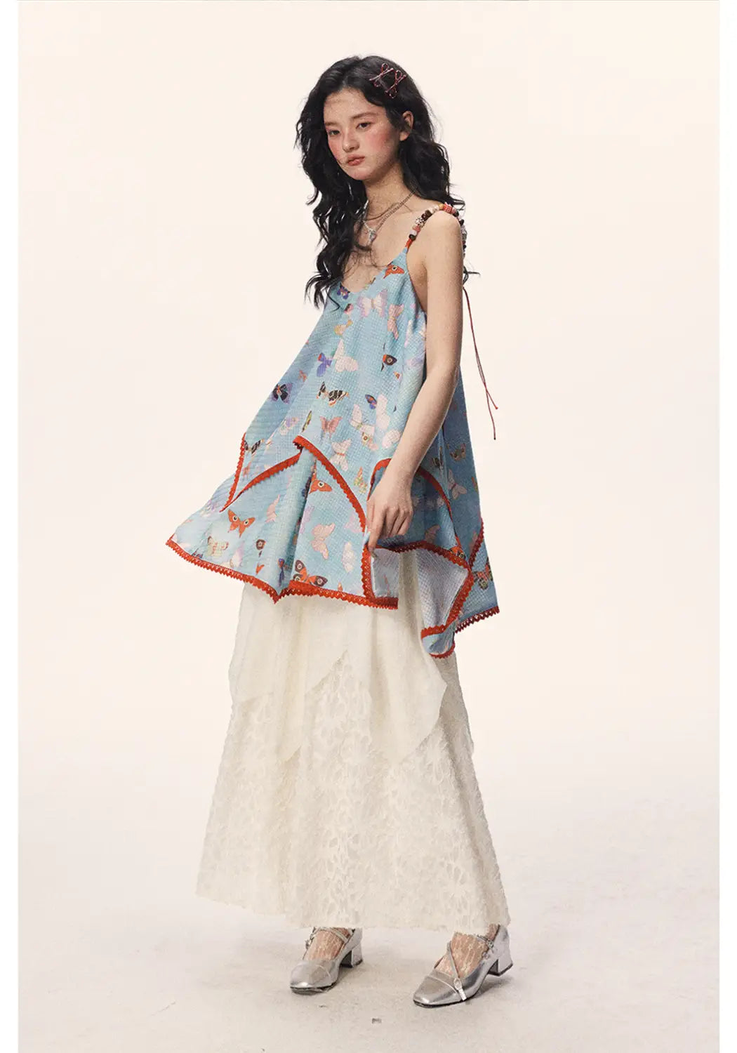 Butterfly Beaded Cute Girly Style Sling Short Dress