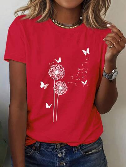 Dandelion Butterfly Tee – same ANTHEM Romantic Fashion for Soulmates - Red / L