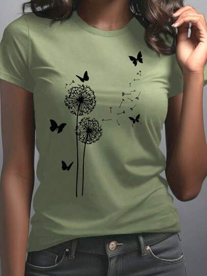 Dandelion Butterfly Tee – same ANTHEM Romantic Fashion for Soulmates - ArmyGreen / L