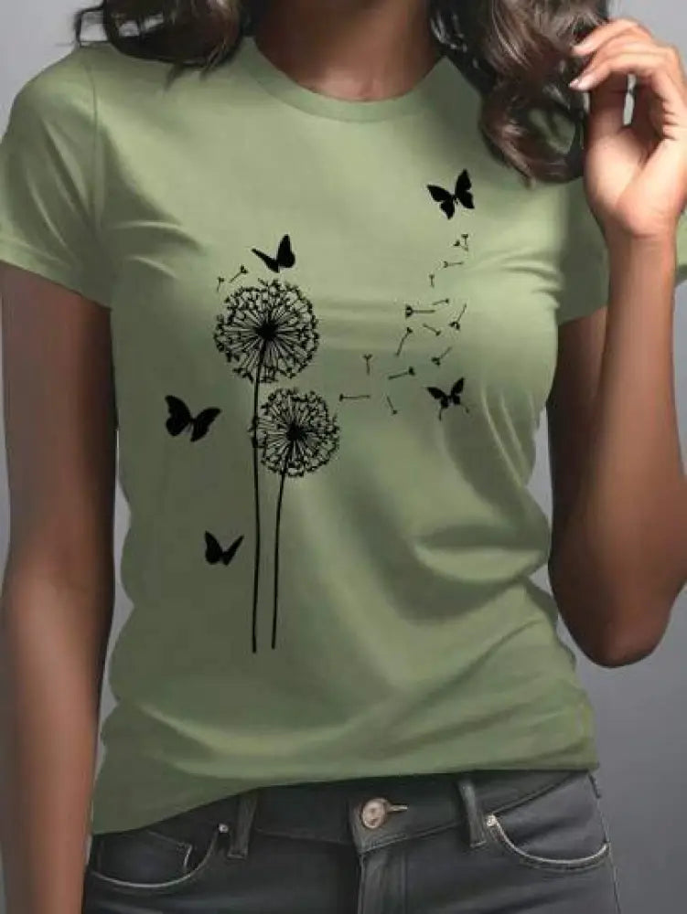 Dandelion Butterfly Tee – same ANTHEM Romantic Fashion for Soulmates - ArmyGreen / L