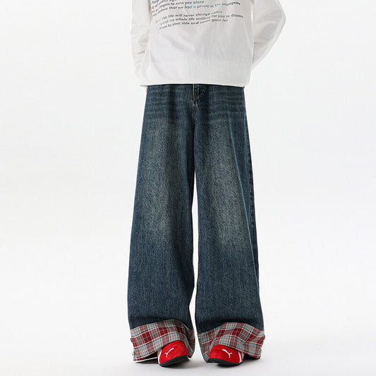 Dark Blue Plaid Denim Pants | Wide Leg Streetwear | same ANTHEM.