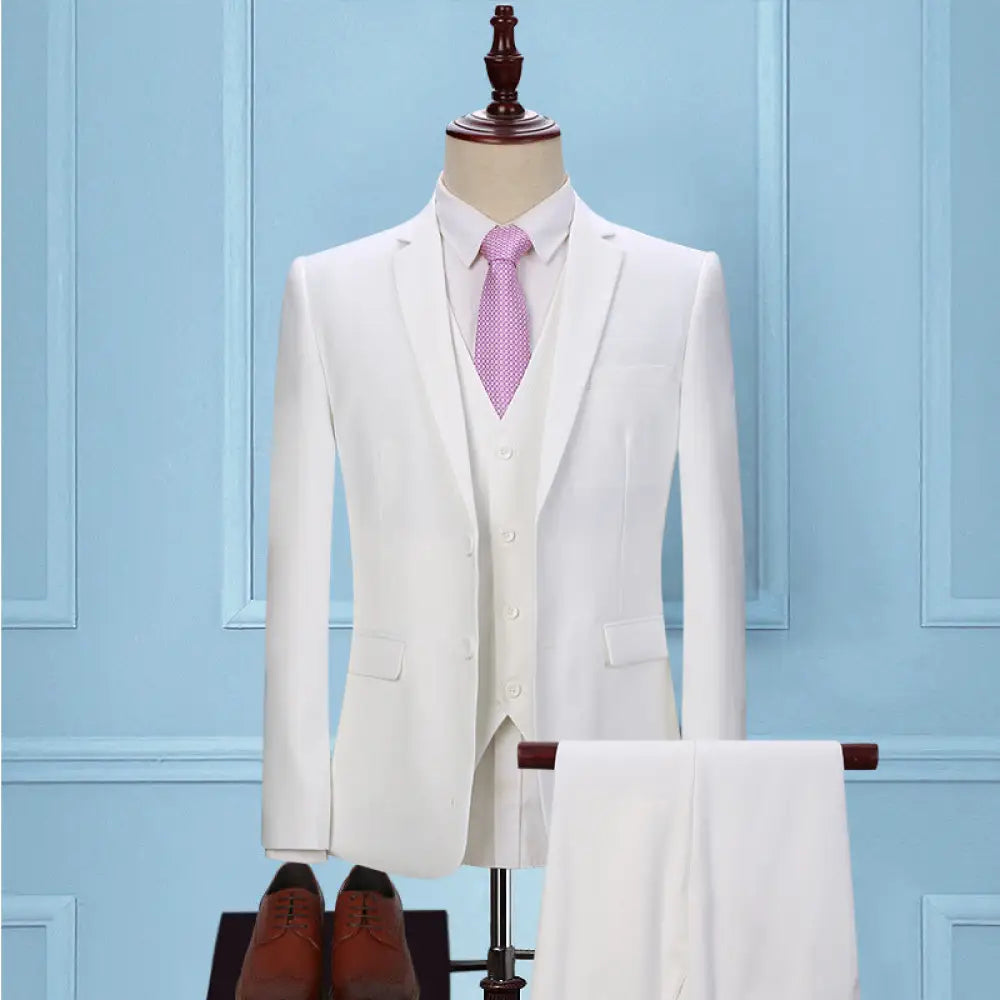 Dark Green Three-Piece Korean Slim Suit for Men | same ANTHEM – Elegant & Modern - Double Pure White / 2XL