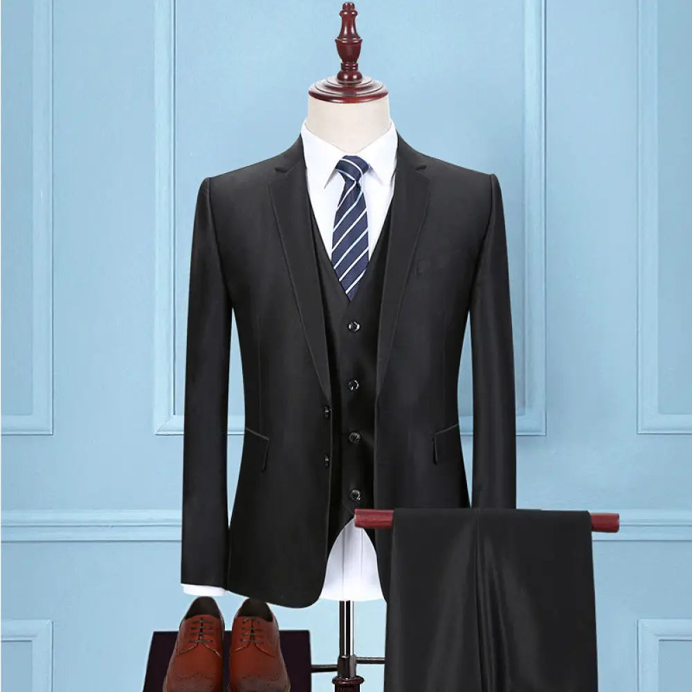 Dark Green Three-Piece Korean Slim Suit for Men | same ANTHEM – Elegant & Modern - Double Bright Black / 2XL
