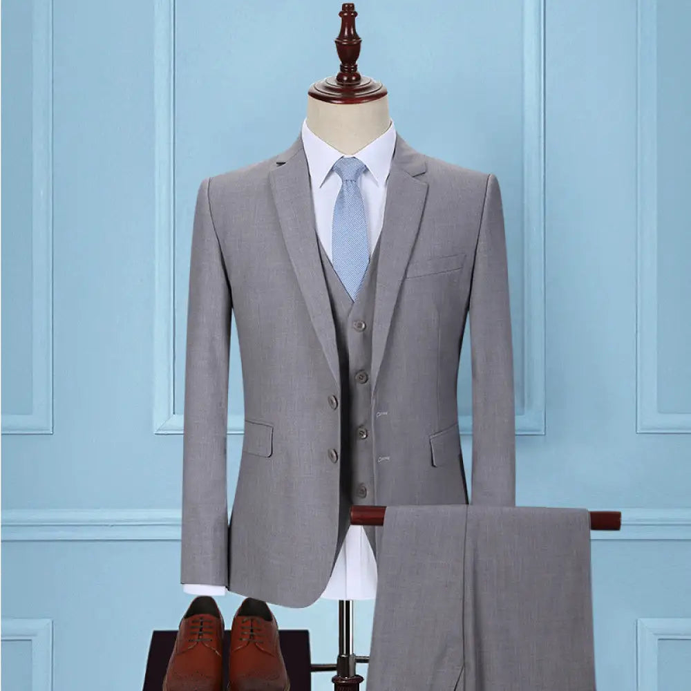 Dark Green Three-Piece Korean Slim Suit for Men | same ANTHEM – Elegant & Modern - Double Light Gray / 2XL