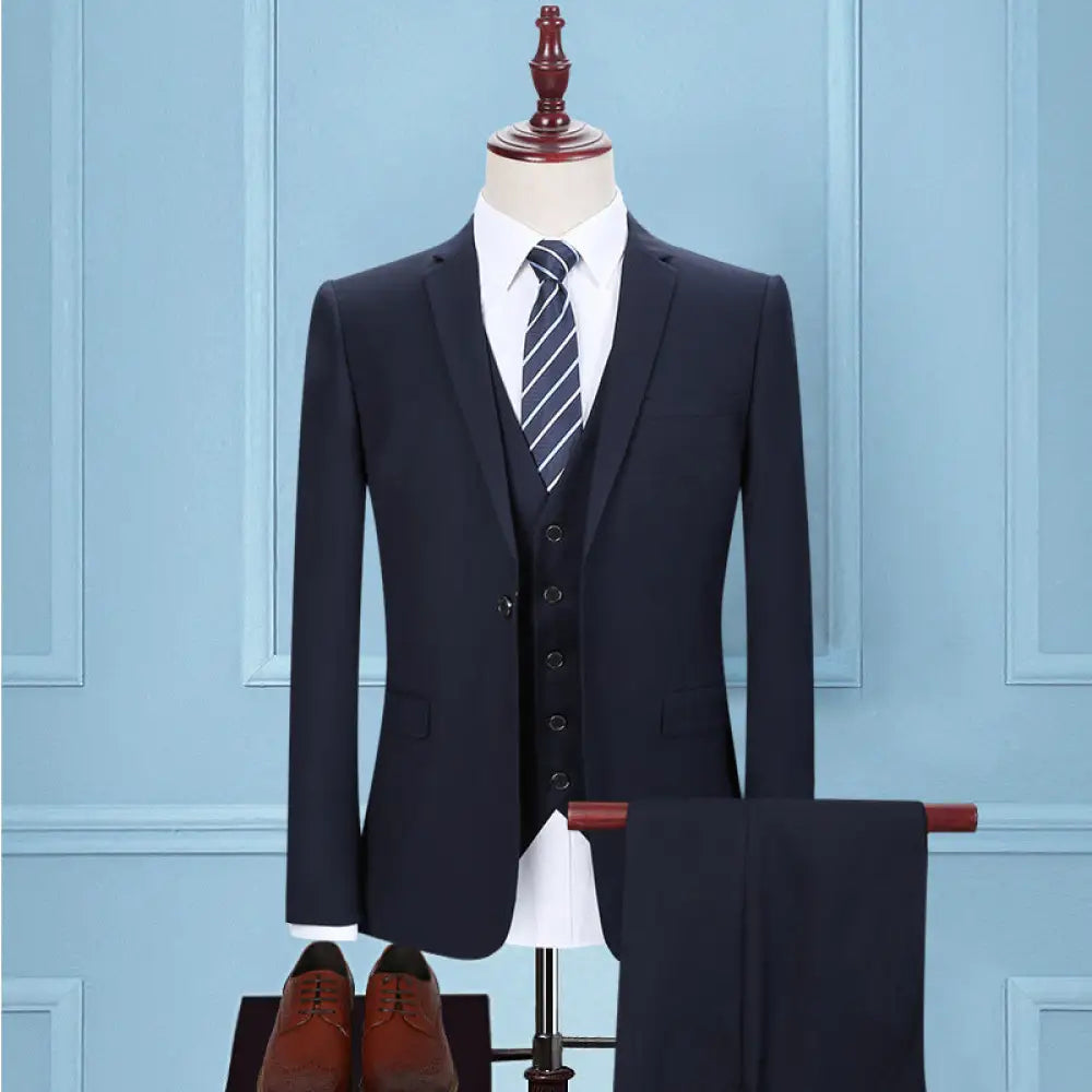 Dark Green Three-Piece Korean Slim Suit for Men | same ANTHEM – Elegant & Modern - Single Navy Blue / 2XL