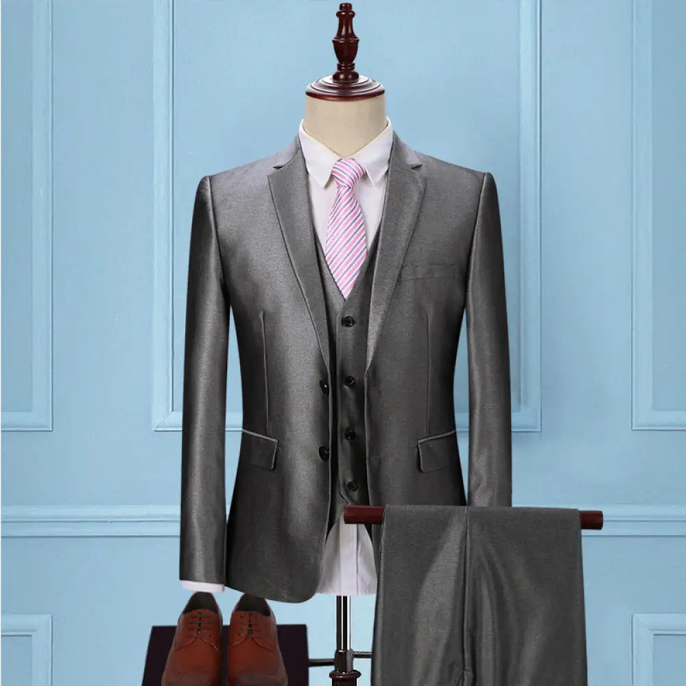 Dark Green Three-Piece Korean Slim Suit for Men | same ANTHEM – Elegant & Modern - Double Silver Gray / 2XL