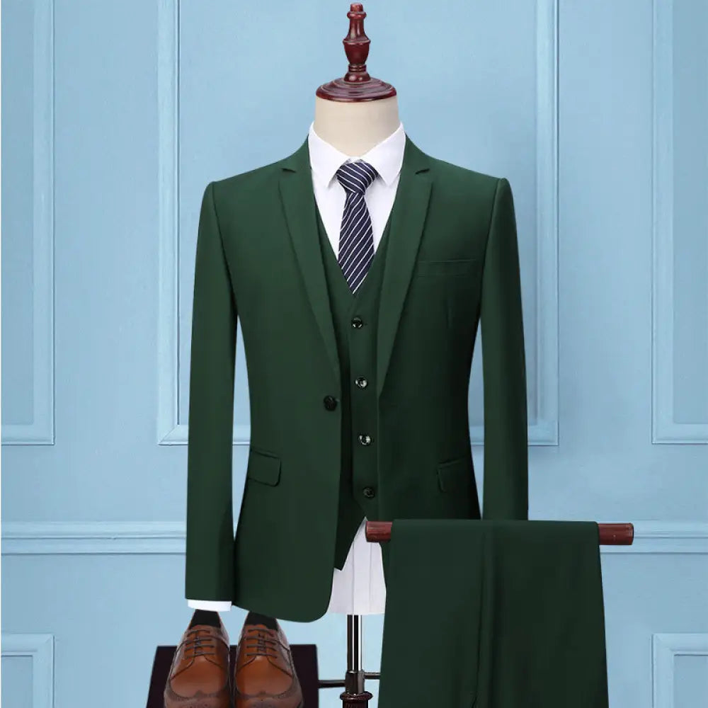 Dark Green Three-Piece Korean Slim Suit for Men | same ANTHEM – Elegant & Modern
