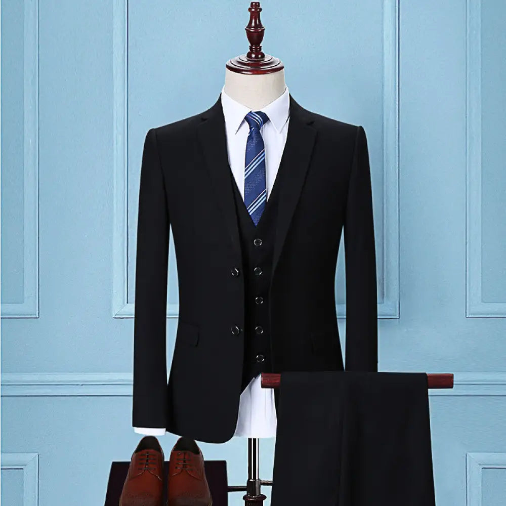 Dark Green Three-Piece Korean Slim Suit for Men | same ANTHEM – Elegant & Modern - Double Pure Black / 2XL