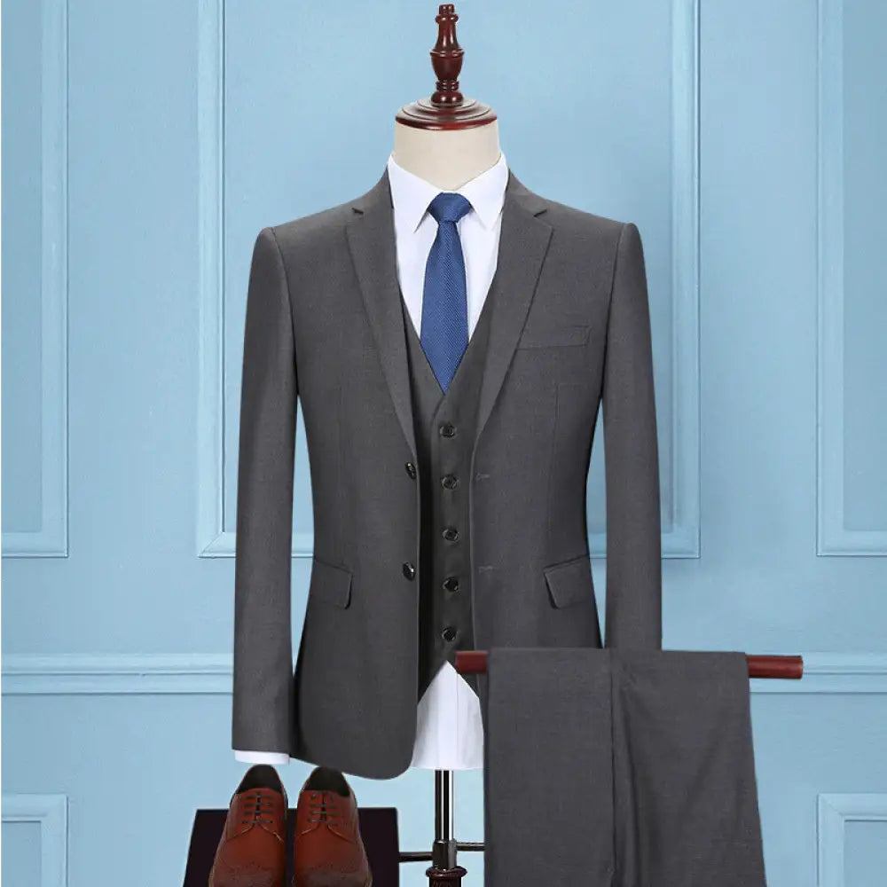 Dark Green Three-Piece Korean Slim Suit for Men | same ANTHEM – Elegant & Modern - Double Dark Gray / 2XL
