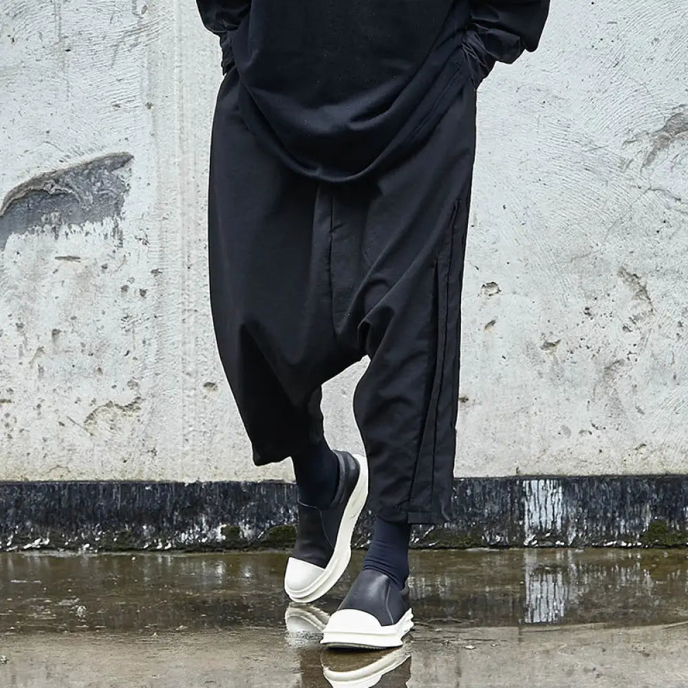 Dark High Fashion Low Crotch Straddles Pants | same ANTHEM. Soulmate Streetwear - Black / One size