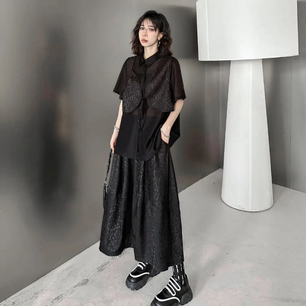 Dark Jacquard Layered Set for Women | same ANTHEM - black / one size
