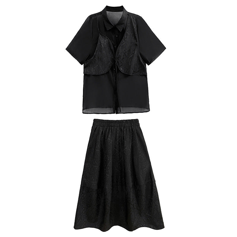 Dark Jacquard Layered Set for Women | same ANTHEM - black / one size