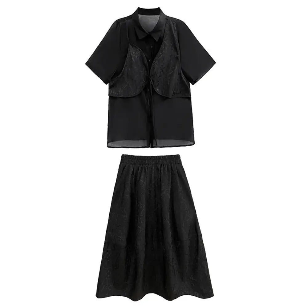 Dark Jacquard Layered Set for Women | same ANTHEM - black / one size