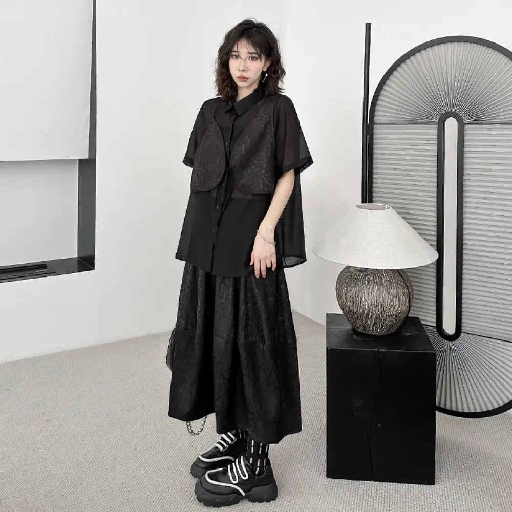 Dark Jacquard Layered Set for Women | same ANTHEM - black / one size