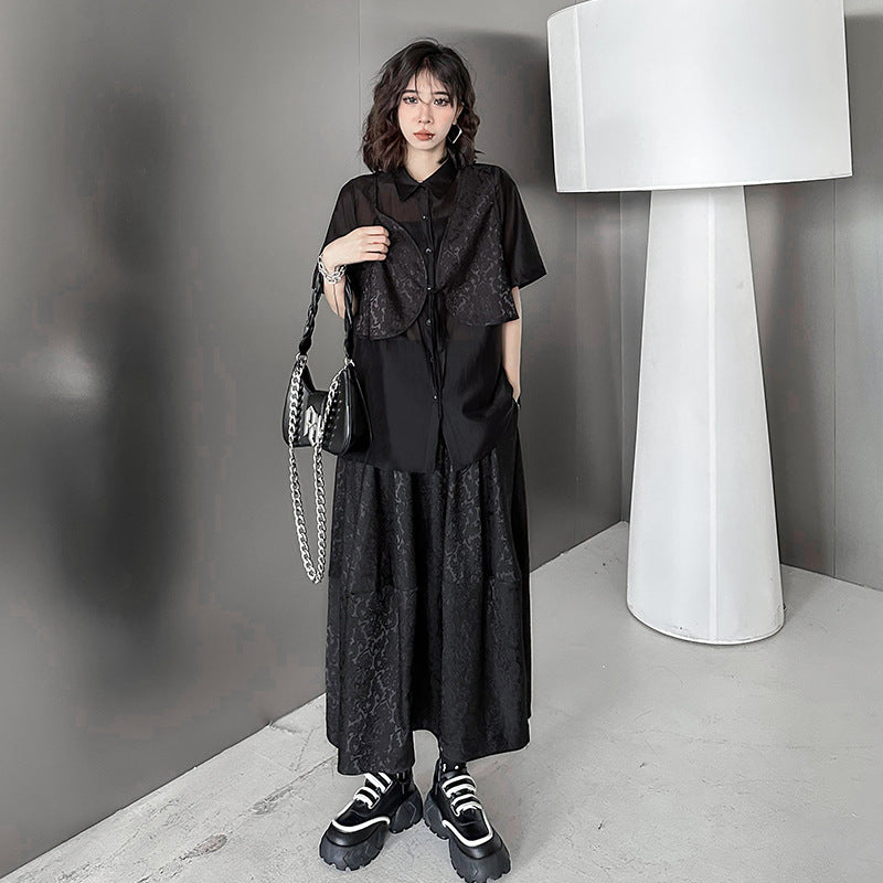Dark Jacquard Layered Set for Women | same ANTHEM - black / one size