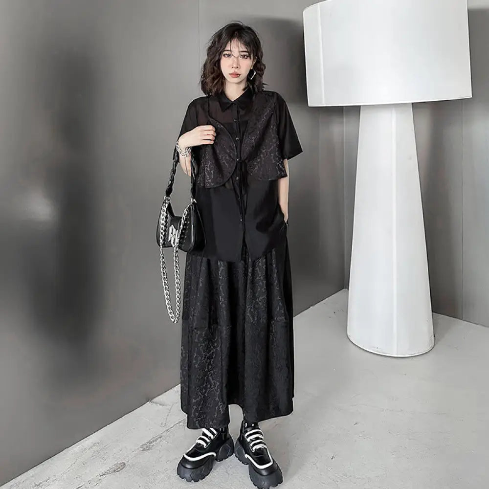 Dark Jacquard Layered Set for Women | same ANTHEM - black / one size
