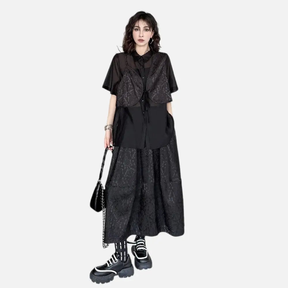 Dark Jacquard Layered Set for Women | same ANTHEM - black / one size