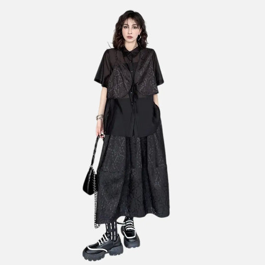 Dark Jacquard Layered Set for Women | same ANTHEM - black / one size