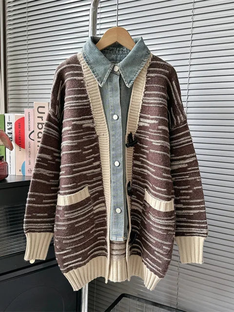 Denim Knit Cardigan Coat – Soulmate Streetwear | same ANTHEM - coffee / One Size