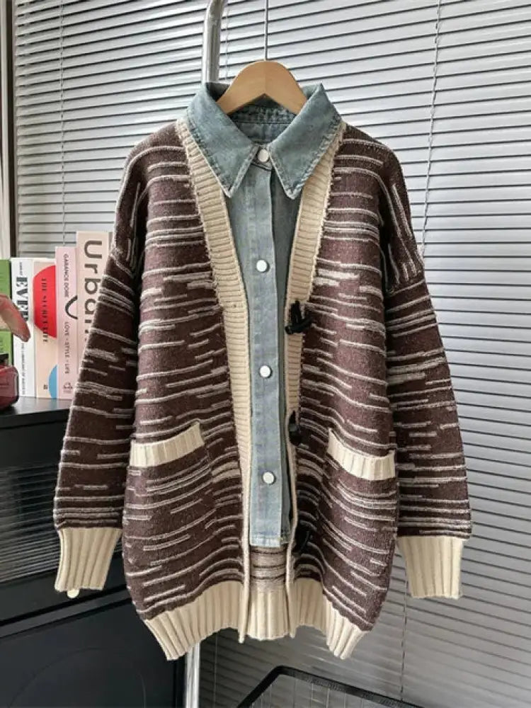 Denim Knit Cardigan Coat – Soulmate Streetwear | same ANTHEM - coffee / One Size