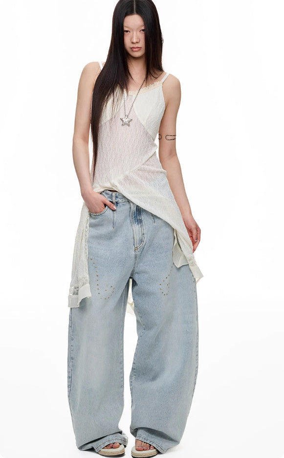 Jeans Female Heavy Worker Hot Stamping Father Doing Old - Baby blue / L - Bag