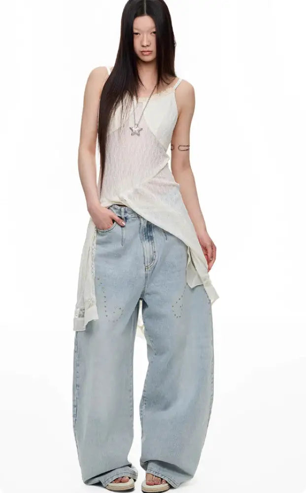Jeans Female Heavy Worker Hot Stamping Father Doing Old - Baby blue / L - Bag