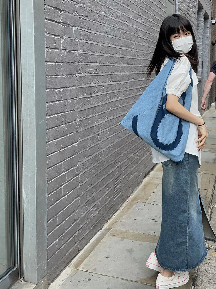 Denim Tote Bag – Casual Soulmate Style | same ANTHEM - denim blue / 45*60*3CM