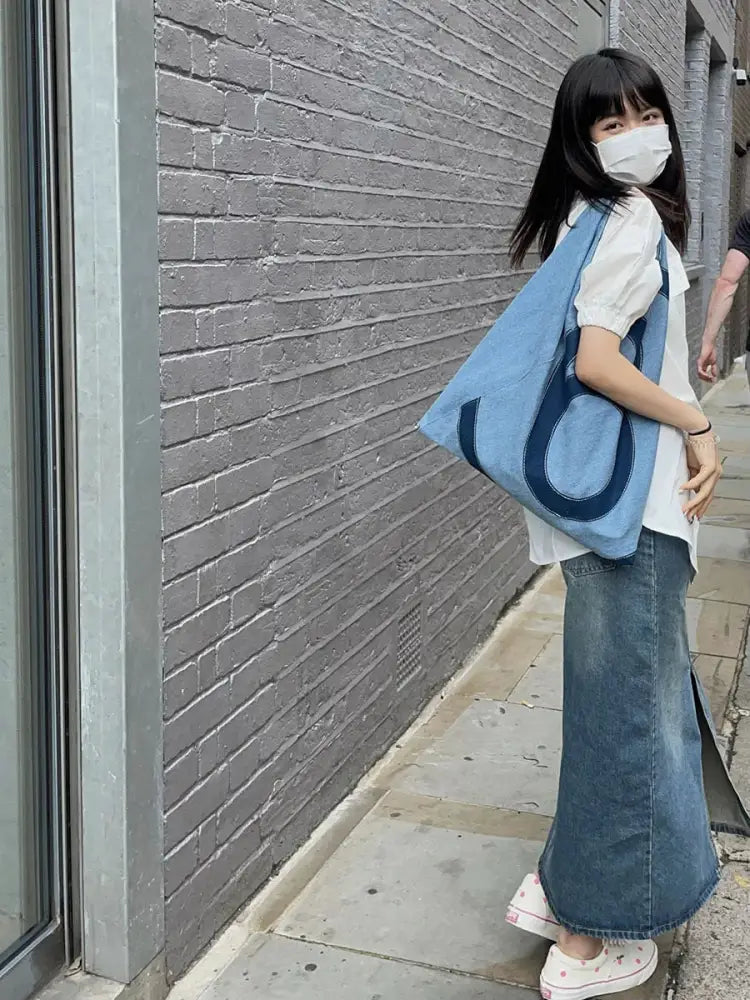 Denim Tote Bag – Casual Soulmate Style | same ANTHEM - denim blue / 45*60*3CM