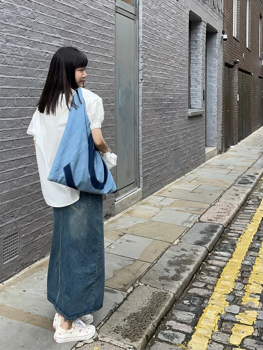 Denim Tote Bag – Casual Soulmate Style | same ANTHEM - denim blue / 45*60*3CM