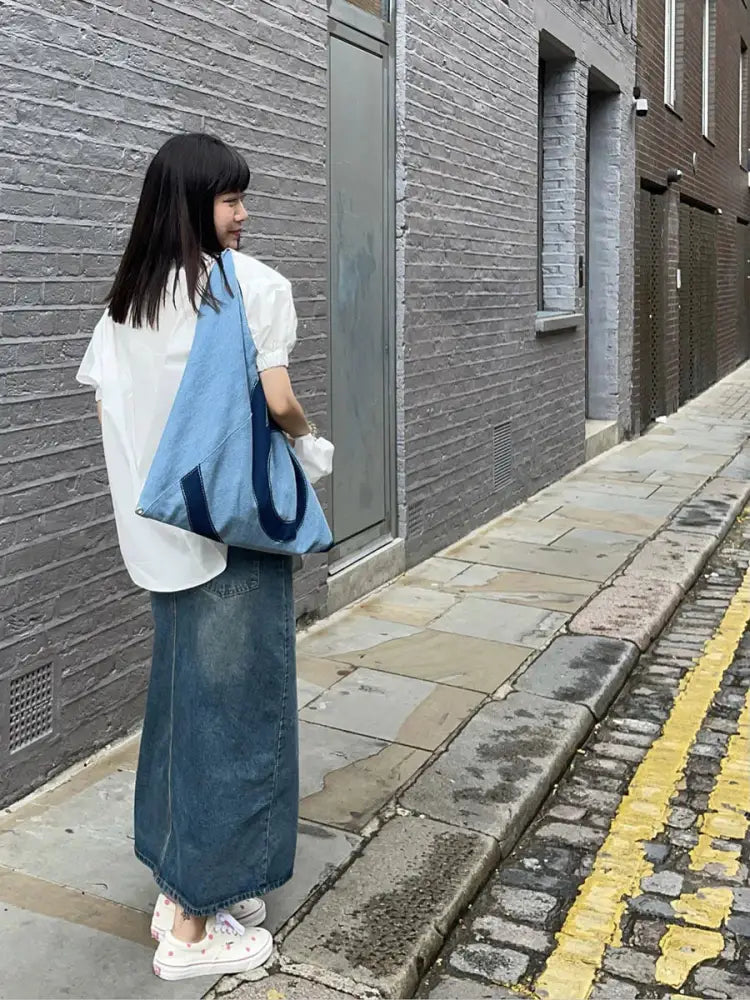 Denim Tote Bag – Casual Soulmate Style | same ANTHEM - denim blue / 45*60*3CM