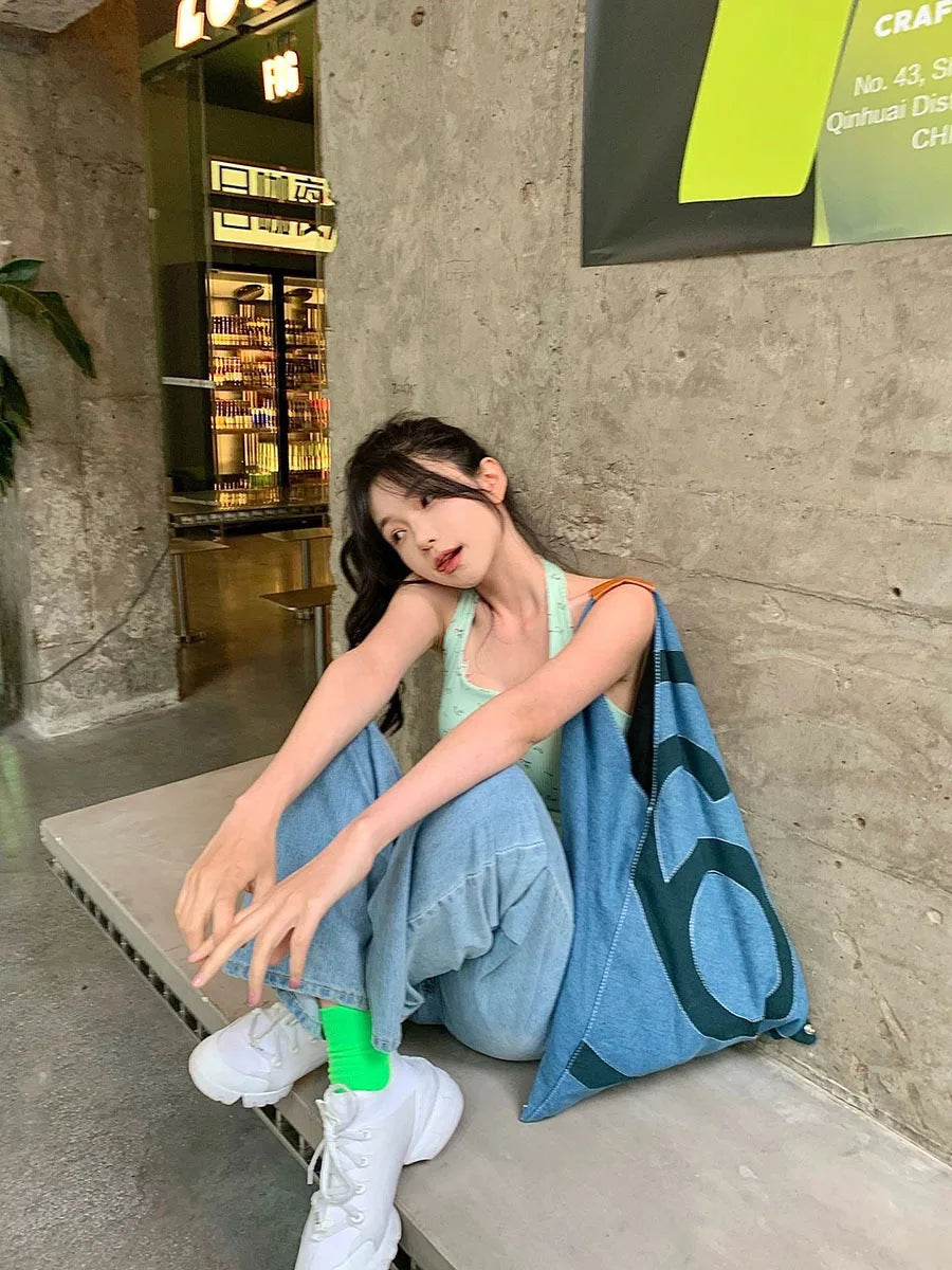 Denim Tote Bag – Casual Soulmate Style | same ANTHEM - denim blue / 45*60*3CM