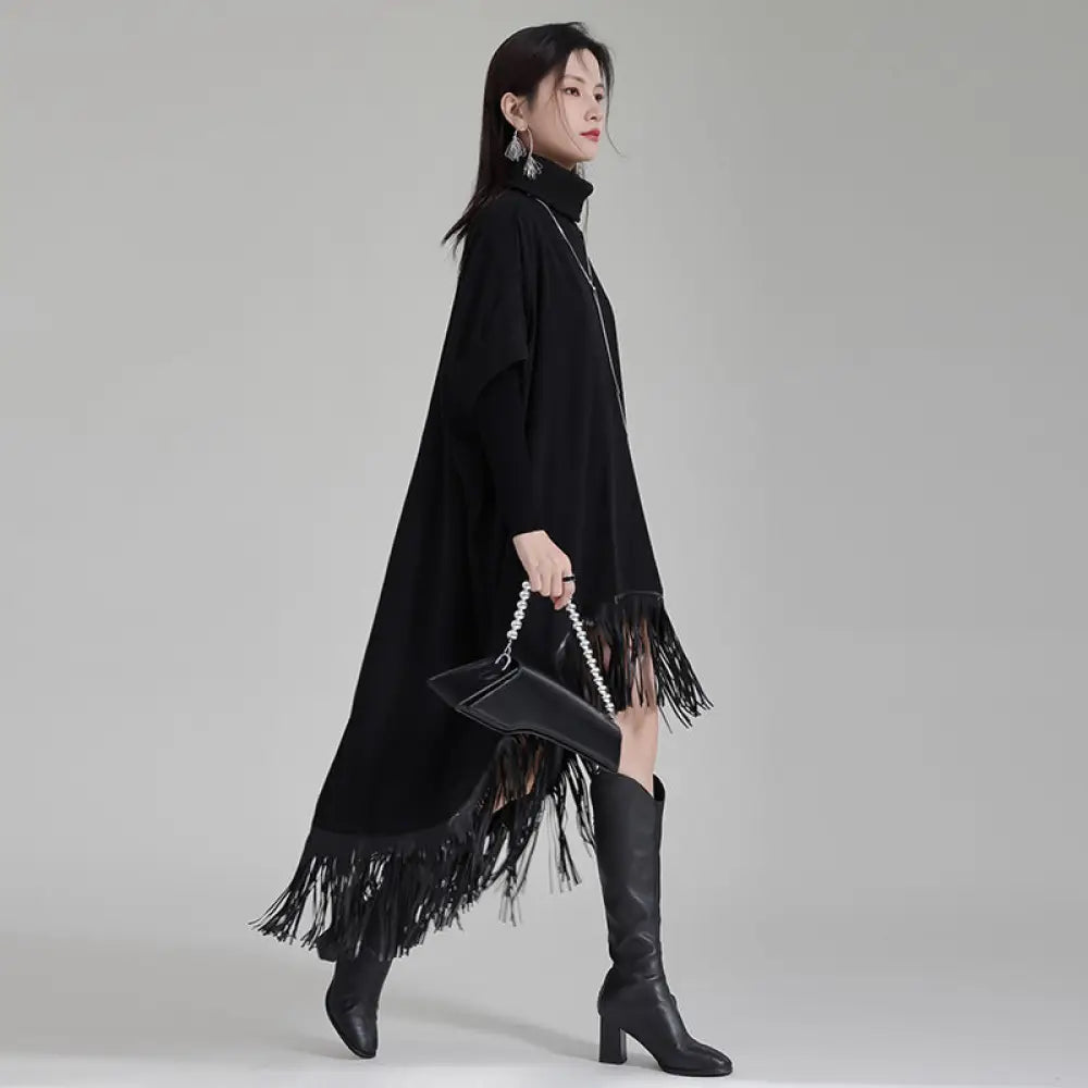 Designer Cape Style High Neck Dress – Soulmate Streetwear | same ANTHEM - Black / One size