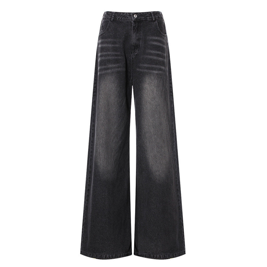 Black wide-leg jeans on a white background
