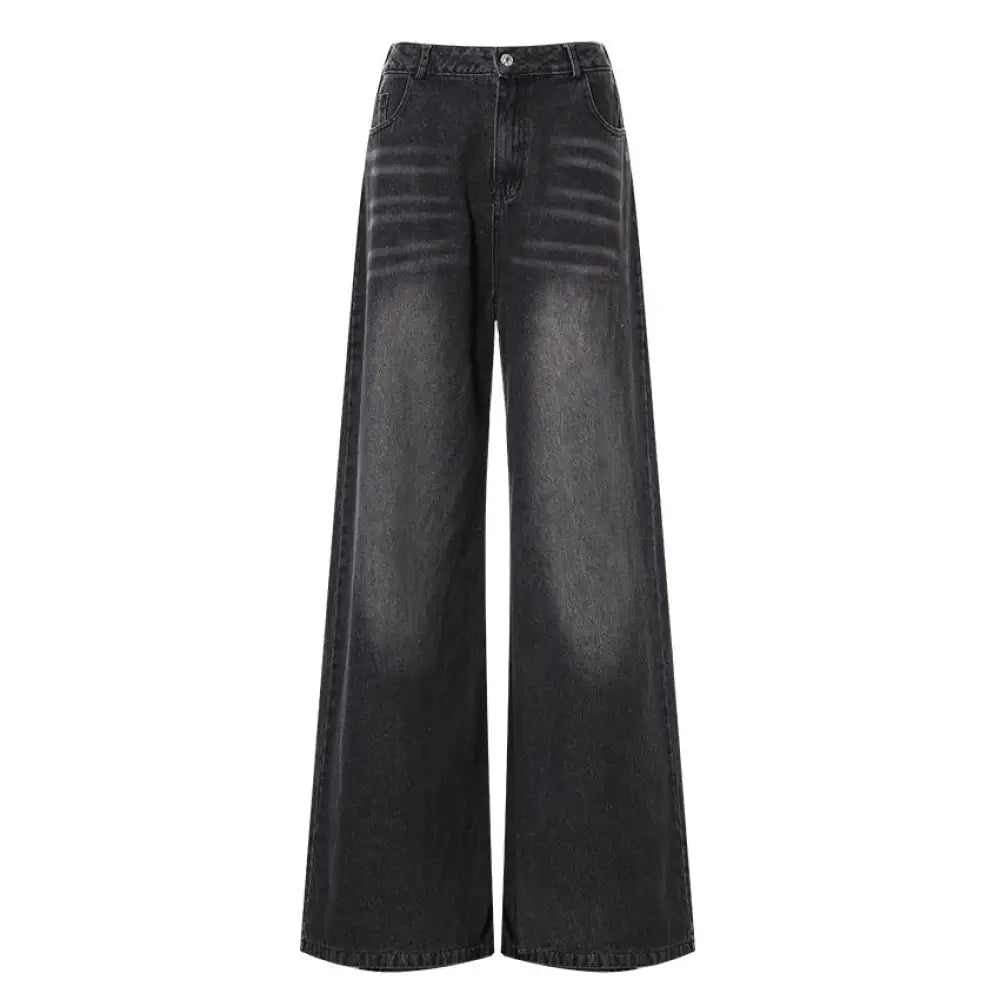 Black wide-leg jeans on a white background