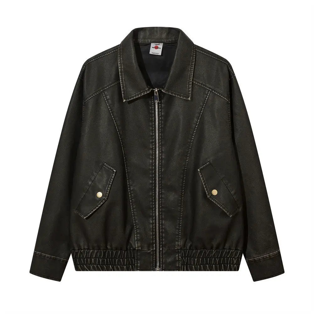 Distressed PU Biker Jacket – Bold & Soulful Layers | same ANTHEM - Black / L