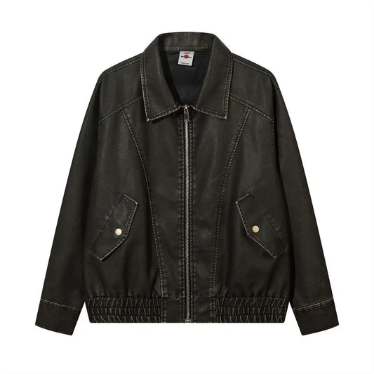 Distressed PU Biker Jacket – Bold & Soulful Layers | same ANTHEM - Black / L